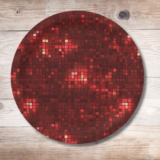Rote Disco-Style-Quadrate Valentinstag-Muster Pappteller
