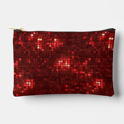 Rote Disco-Style-Quadrate Valentinstag-Muster Zubehörtasche (Vorderseite)
