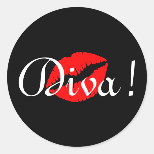 Rote Diva-Kuss Runder Aufkleber (Vorderseite)