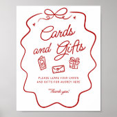 Rote Doodle-Karten und Geschenke-Auslage Poster (Vorne)