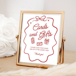 Rote Doodle-Karten und Geschenke-Auslage Poster