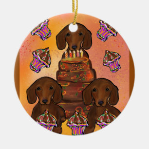 Rote Doxies Keramik Ornament