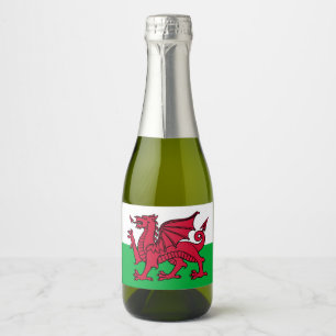 Rote Drache keltische Flagge von Wales & Walisisch Schaumweinetikett