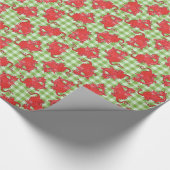 Rote Drachen auf grünem Gingham-Wrapping-Papier Geschenkpapier (Ecke)