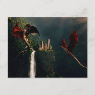Rote Drachen Burg Fantasy Landschaft Postkarte