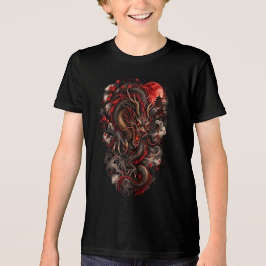 Rote Drachen-Kinder Tri-Blend Shirt (Vorderseite)