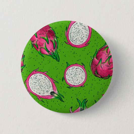 Rote Drachenfrucht auf Grün Button (Vorderseite)