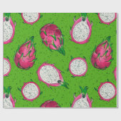 Rote Drachenfrucht auf Grün Geschenkpapier (Flach)