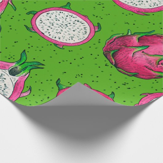 Rote Drachenfrucht auf Grün Geschenkpapier (Ecke)