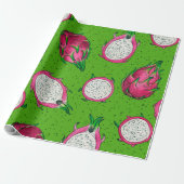 Rote Drachenfrucht auf Grün Geschenkpapier (Ungerollt)