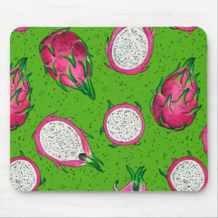 Rote Drachenfrucht auf grün Mousepad