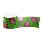 Rote Drachenfrucht auf Grün Satinband (Spule)