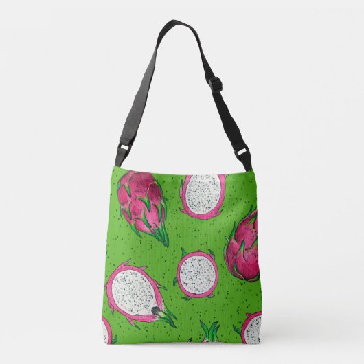Rote Drachenfrucht auf Grün Tragetaschen Mit Langen Trägern (Rückseite)