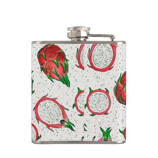 Rote Drachenfrucht auf Weiß Flachmann (Rückseite)