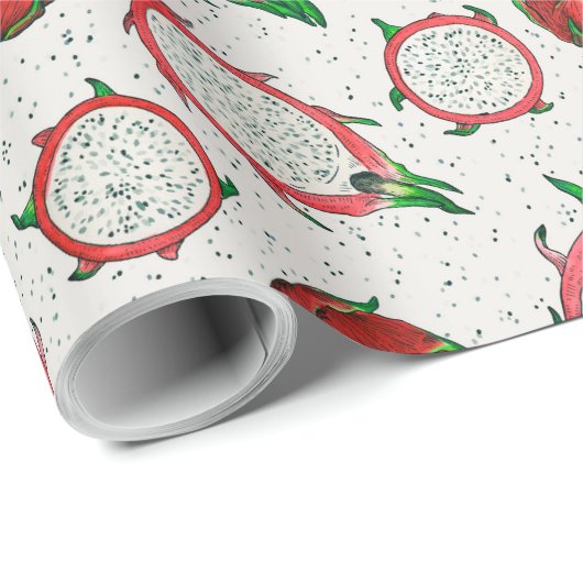 Rote Drachenfrucht auf Weiß Geschenkpapier (Rolleneckpunkt)