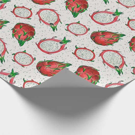Rote Drachenfrucht auf Weiß Geschenkpapier (Ecke)