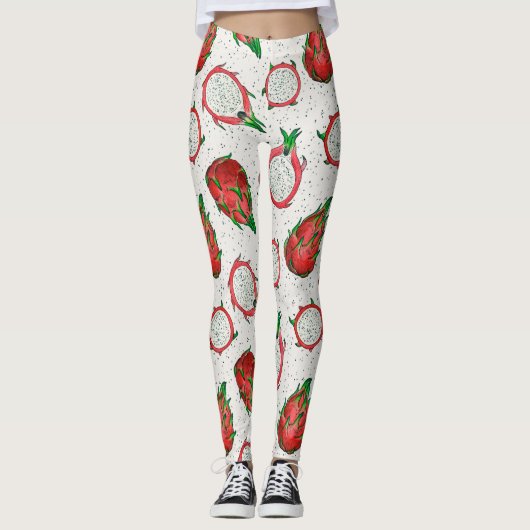 Rote Drachenfrucht auf Weiß Leggings (Vorderseite)