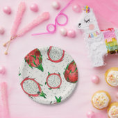 Rote Drachenfrucht auf Weiß Pappteller (Party)