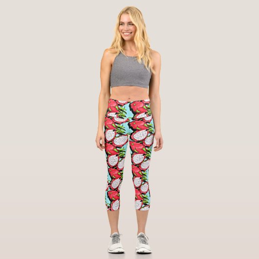 Rote Drachenfrucht Capri Leggings (Vorderseite)