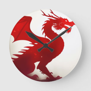 Rote Drachenwut Runde Wanduhr