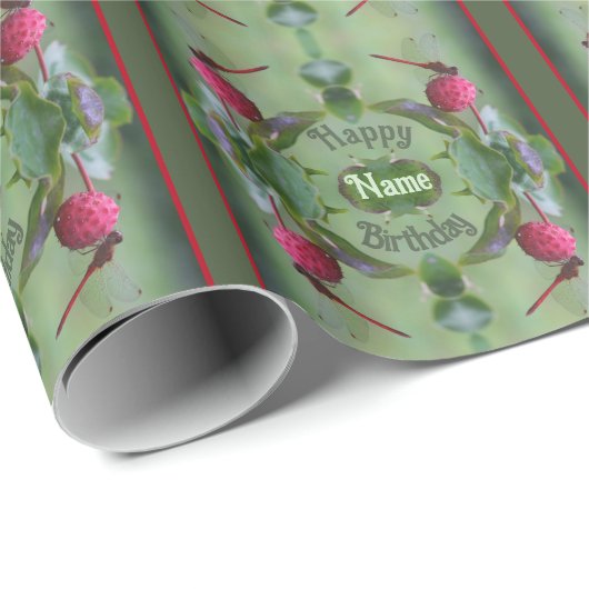 Rote Dragonfly Personalisiert Geburtstag Geschenkpapier (Rolleneckpunkt)