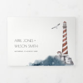 ROTE DUSKY BLAUE LIGHTHOUSE MEER WASSERFARBE DREIFACH GEFALTETE EINLADUNG (Cover)