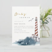 ROTE DUSKY BLAUE LIGHTHOUSE MEERESBABY-DUSCHE INVI DANKESKARTE (Stehend Vorderseite)