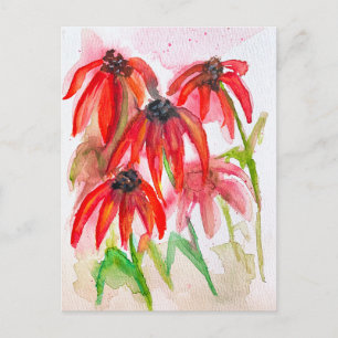 Rote Echinacea-Blüten in Aquarell Feiertagspostkarte