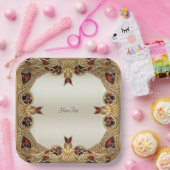 Rote Edelsteinplatte für goldene Blume Pappteller (Party)