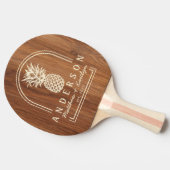 Rote Eichenholz-Pineapple-Hochzeitsbogen & Name Tischtennis Schläger (Seitenansicht)