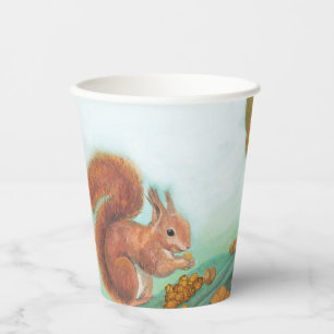 Rote Eichhörnchen essen Haselnüsse Illustration Pappbecher