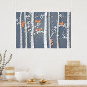 Rote Eichhörnchen Weiße Zypressen Bäume Papercut Poster (Küche)