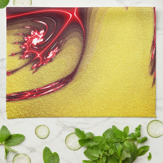 Rote Eidechse aus Fraktal auf ockerfarbenem Sand Geschirrtuch (Gefaltet)