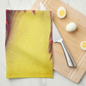 Rote Eidechse aus Fraktal auf ockerfarbenem Sand Geschirrtuch (Viertel Falte)