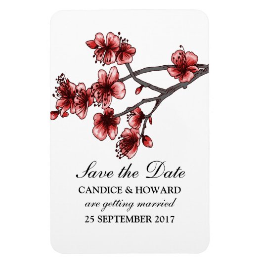 Rote Einfache Kirschblüten Save the Date Magnet (Vertikal)
