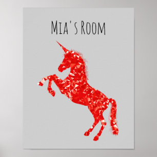 Rote Einhornkammer-Kinderzimmer Poster