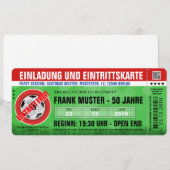 rote Einladung und Eintrittskarte (Fußball-Ticket) (Vorne/Hinten)