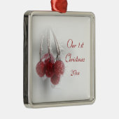 Rote eisige Beeren-1. Weihnachten zusammen Silbernes Ornament (Rechts)