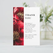 Rote Elegante Blumenfeier zur Beerdigung des Leben Dankeskarte (Stehend Vorderseite)