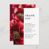 Rote Elegante Blumenfeier zur Beerdigung des Leben Dankeskarte (Vorne/Hinten)