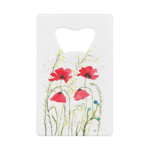 Rote elegante einfache Aquarell-Mohnblumen Geldbeutel Flaschenöffner