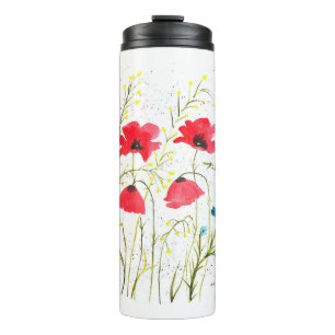 Rote elegante einfache wasserfarbene Mohnblumen Thermosbecher