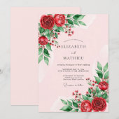 Rote Elegante Florale Hochzeit Einladung (Vorne/Hinten)