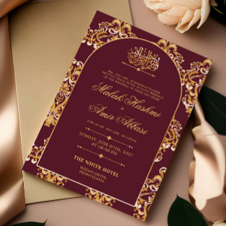 Rote Elegante Muster Gold Islamische Hochzeit Einladung
