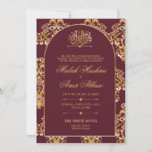Rote Elegante Muster Gold Islamische Hochzeit Einladung (Vorderseite)
