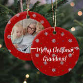 Rote, elegante Schneeflocken und Foto Keramik Ornament