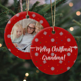 Rote, elegante Schneeflocken und Foto Keramik Ornament