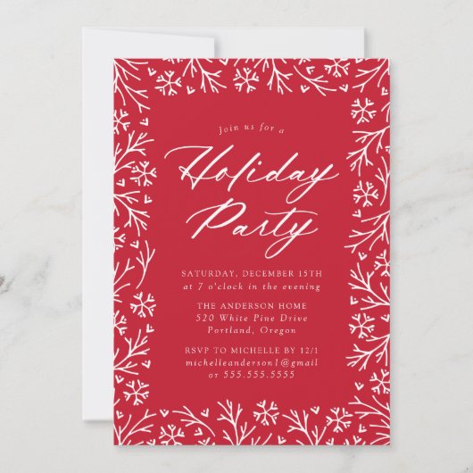 Rote Elegante Snowflake Einladung (Vorderseite)
