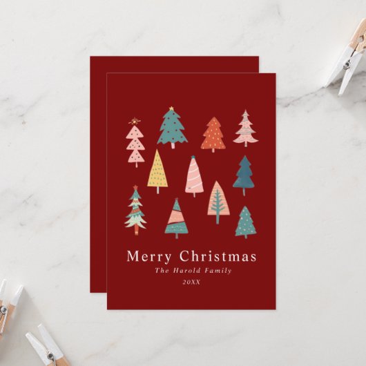 Rote Elegante Weihnachtsbaumkarte außerhalb des Fo Einladung (Vorderseite/Rückseite Beispiel)