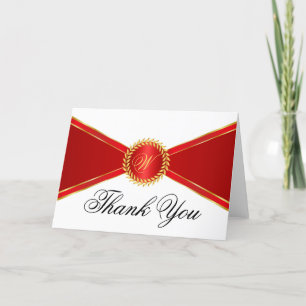 Rote Eleganz Monogramm Dankeskarte